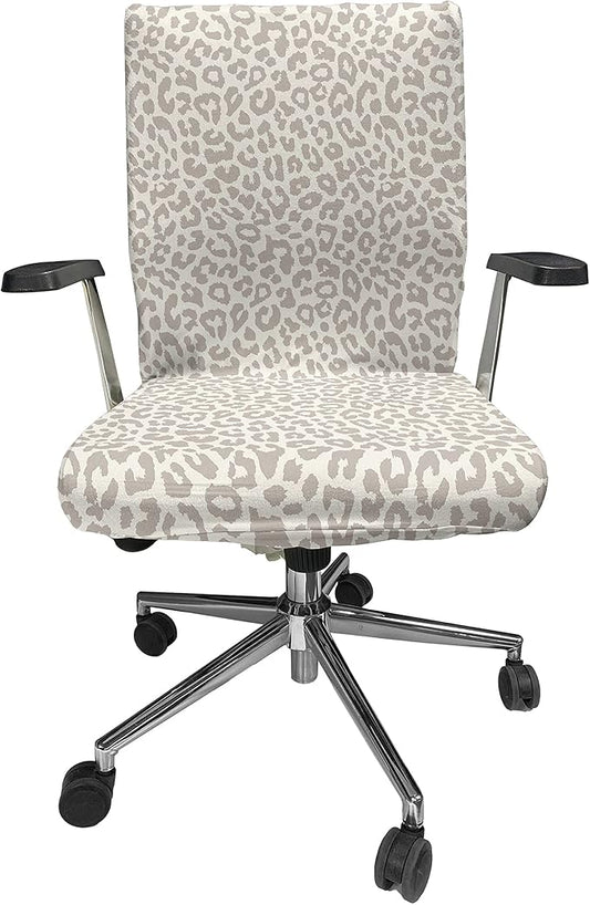 Ambesonne Leopard Office Chair Cover, Skin Print in Beige and Brown Shades Wildlife Nature Savannah Abstract Layout, Stretchable Decorative Universal Size High Back Printed Slipcover, Ivory
