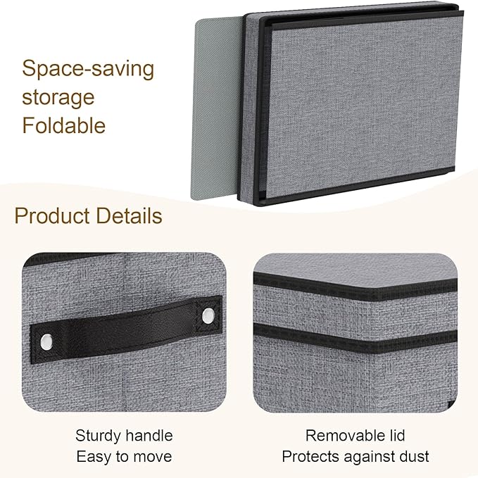 Storage Boxes, 7.1 x 9.1 x 13 Inch Closet Organizers for Shelves Bedroom Office with Handles, Storage Bins with Lids, Gray, 3-Pack