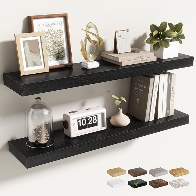 Acovy 30 Inch Floating Shelves for Wall 2 Pack, 30" Wall Shelves for Books, Storage, Decor, Wall Mounted Floating Shelf with Invisible Brackets for Kitchen, Living Room, Black