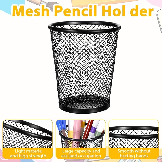 24 Pack Mesh Pencil Holder Wire Mesh Pen Cup, Black Pen Holder for Desk Metal Pens Organizer Pencil Cup Marker Holders Makeup Brush Holders for Home Office Supplies Accessories