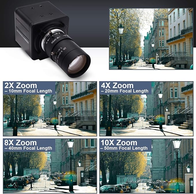 SVPRO 1080P Webcam with Zoom Lens, 5-50mm 10X Optical Zoom,Manual Focus,H.264, Low Light PC Camera with IMX323 Sensor USB Comptuer Camera for Streaming,Video Conference,Studio Recording