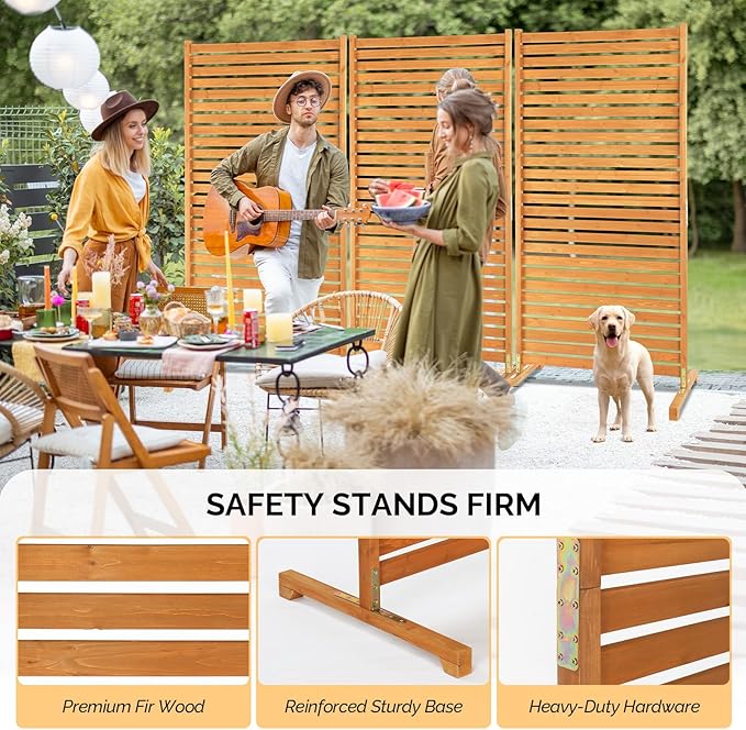 VINGLI Wooden Privacy Fence, 74 x 36 in Freestanding Fence Screen, Decorative Space Divider for Outdoor Patio, Balcony, Deck (1 Panel Freestanding)