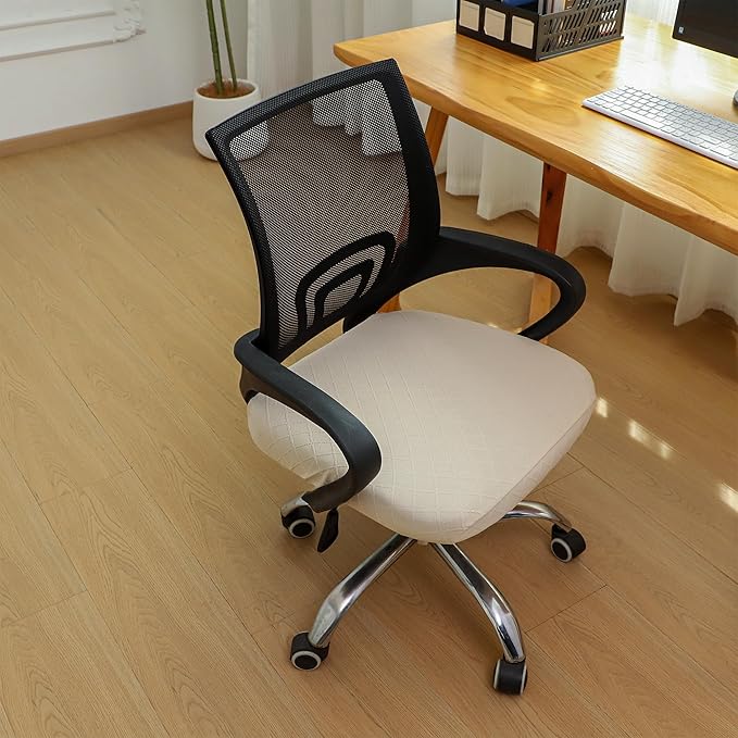 FORCHEER Waterproof Office Chair Seat Cover 15-20" Square Beige Stretchable Jacquard Desk Chair Seat Cover with Buckles Bottom Only Washable Removable