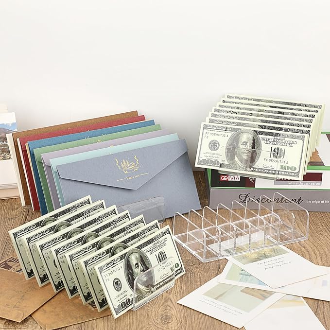 Hipiwe 4-Pack Plastic Eyeshadow Palette Makeup Organizer 7-Slot File Mail Organizer Clear Desktop Bill Divider Holder Cosmetic Accessories Storage Organizer for Cash Money, Paper Envelope,Vanity