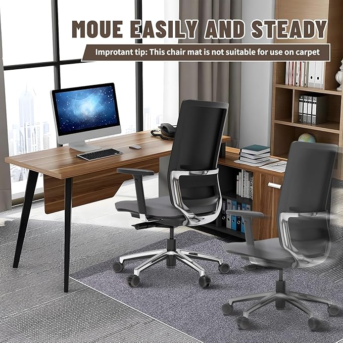 Office Chair Mat - for Hardwood Floors, Large Non-Slip Easy-Clean Floor Protection Blanket (Grey, “55 x 35in”).