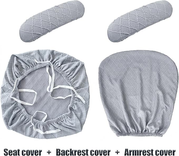 Stretch Jacquard Office Chair Cover with Armrest Covers, Removable Washable Desk Chair Cover, Anti-dust Seat Cushion Protectors -Seat + Backrest, Grey