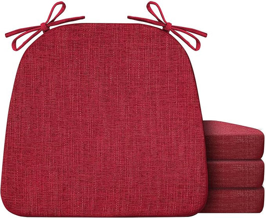 IASEAHK Chair Cushions for Dining Chairs Set of 4, Non Slip Kitchen Chair Pads, 17" x 16" x 2", Indoor Dining Chair Cushions with Ties, D-Shaped Seat Cushions for Kitchen Chairs, Red