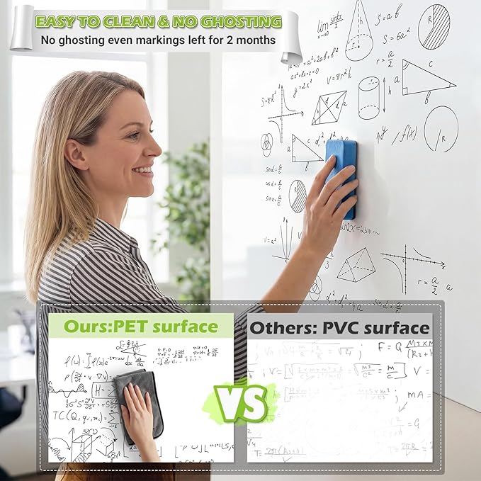 AFMAT Whiteboard Sticker for Wall, 4x6ft White Board Paper, Super Sticky Dry Erase Wallpaper, Peel and Stick Dry Erase Board with 16 Markers, No Ghosting Whiteboard Paper for Home Office Classroom