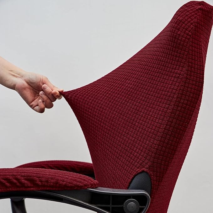 Melaluxe Office Chair Cover with Armrest Covers， Universal Stretch Desk Chair Cover, Computer Chair Slipcovers (Size: L) - Wine Red