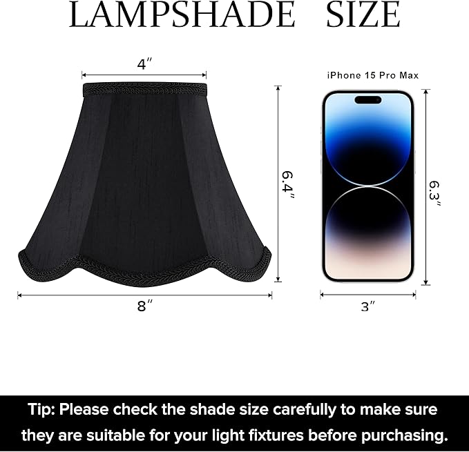 GOSO Small Black Lamp Shades, 4×8×6.4 IN Spider, Set of 2 MIni Scalloped Lampshades for Table Lamps & Wall Lampshade Replacement,Natural Faux Silk Boho Lamp Shade for Bedroom/Dining Room