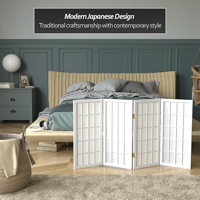 2 ft. Short Desktop Window Pane Shoji Screen - White - 4 Panels