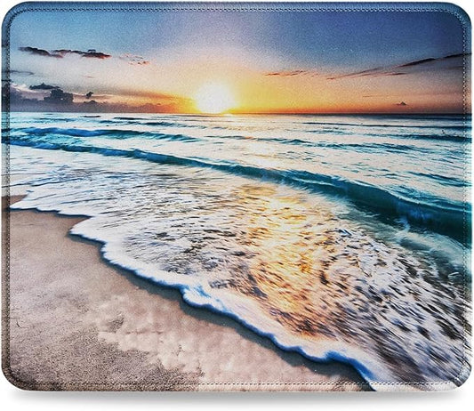 JIKIOU Mouse Pad with Non-Slip Rubber Base, Premium-Textured & Washable Computer Mousepad with Stitched Edges, Mouse Pads for Computers, Laptop, Gaming, Office & Home, 10.2 x 8.3 in Beach