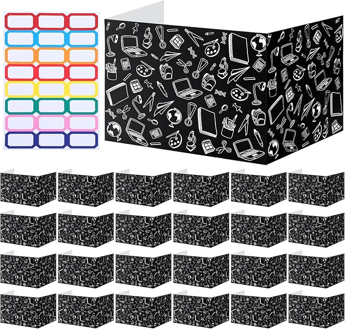 Harloon 24 Pcs Privacy Boards for Student Desk Dividers for Students Cardboard Privacy Folders Classroom Study Carrel Dividers Bulk Folder for Test Reduces Distraction (Black Stationery)