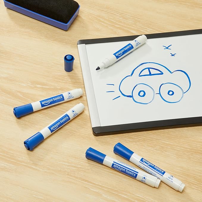 Amazon Basics Low-Odor Dry Erase Whiteboard Markers, Fine Tip, Quick-Dry, Blue, 36-Pack