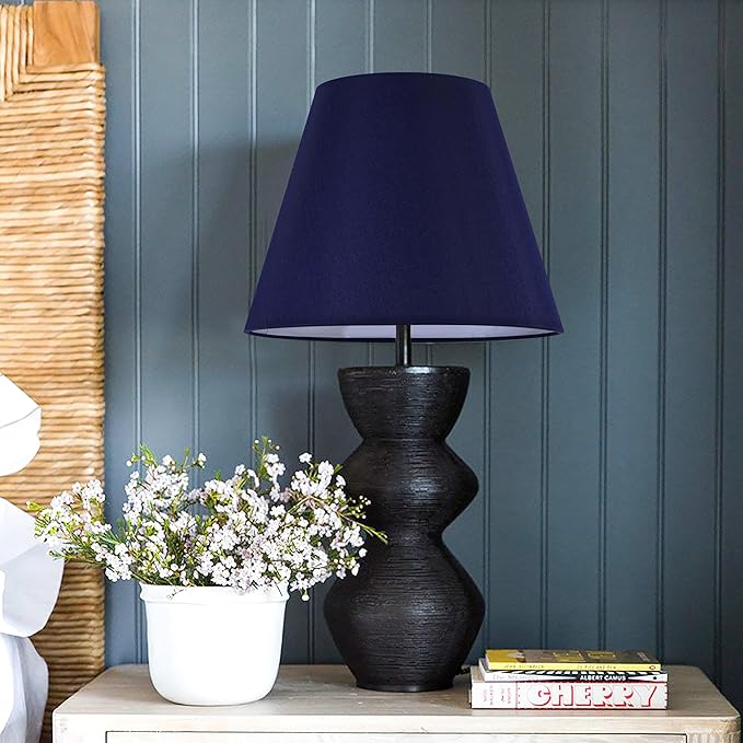 GOSO 5*9*6.4 inches (Spider) Blue Lamp Shades Set of 2 Small Drum,Bell Lampshade for Table Lamps Wall Mount ,Modern & Minimalism Lamp Shade Replacement, Natural Bamboo Faux Silk No Assembly Required