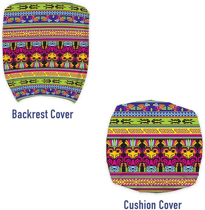 Ambesonne Prehistoric Office Chair Slipcover, Aztec Culture Pattern Borders Ornate Tribal Animal Print, Protective Stretch Decorative Fabric Cover, Standard Size, Magenta Yellow