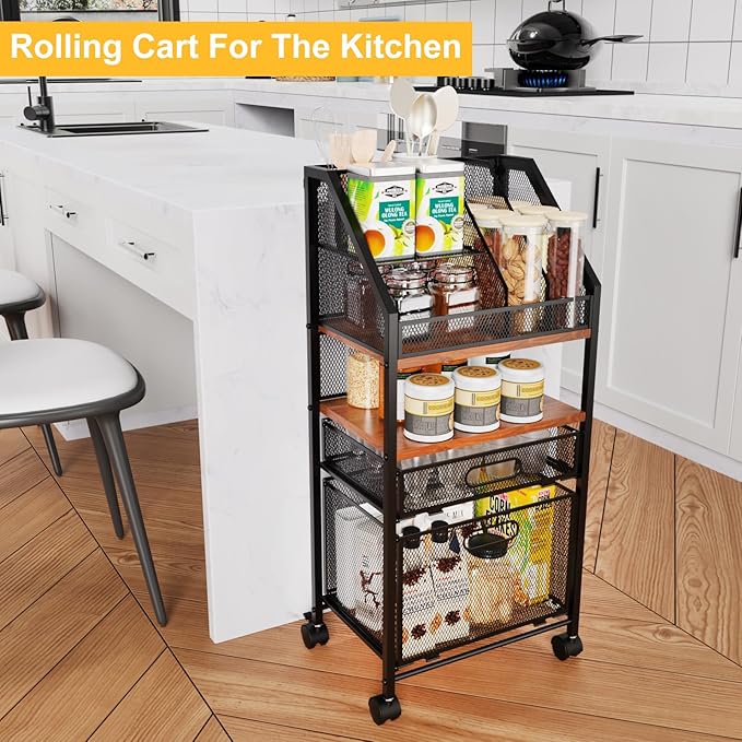 Rolling File Cart with 2 Drawers Metal Moving Craft Storage Cart with Lockable Wheels Wood&Mesh Rolling File Organizer Filing Cabinets for Home Office Classroom Organization(31 * 15 * 10 Inch)