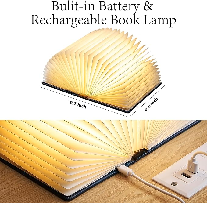 Uniwolk Book Lovers Gifts BookLamp - 5 Color Lights, 1200mAh Battery, Foldable Paper Lamp as Book Decor & Accessories, Hot Foil Cover Design, Unique Gifts for Women or Friends & Christmas