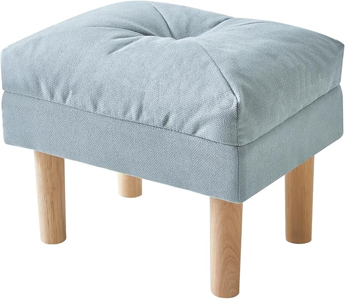 YMYNY 15.75" Small Footstool Ottoman, Footrest with Sponge Padded Seat, Step Stool for Sofa, Bedroom, Living Room, Entryway, Modern Change Shoes Stool, Wood Legs, Light Blue UHBD023BL