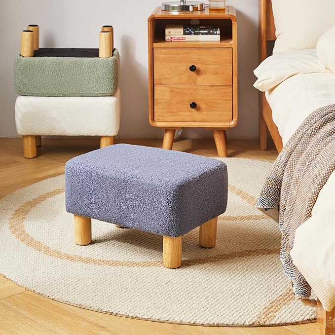YMYNY Ottoman, Modern Footrest with Soft Padded Seat, Foot Stool with Wood Legs, Small Square Pouf Under Desk for Living Room Bedroom Office 15.74" D×11.41" W×9.84" H Blue UHBD030BU