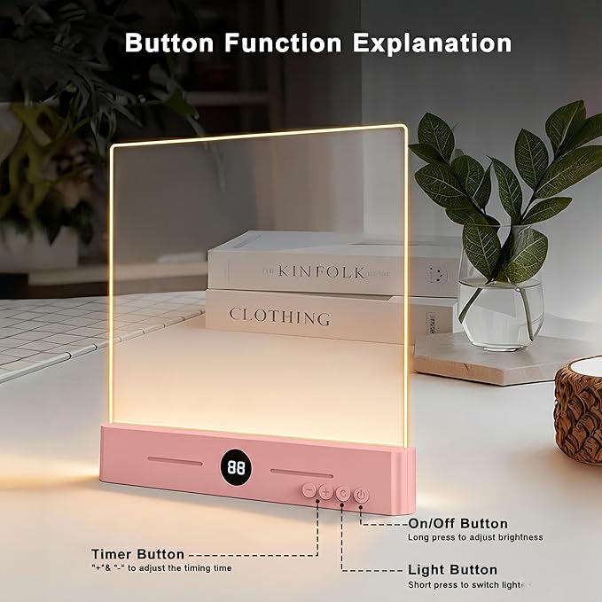 XL LED Flat Book Light for Reading in Bed, Eye Care Stepless Dimmable Reading Lamp with 1-99 Min Auto-Off Timer, Portable USB Rechargeable 1200mAh Battery for Night Time & Travel (Matte Pink)