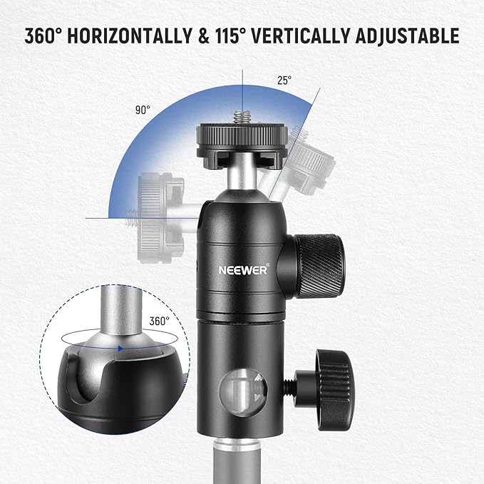 NEEWER Light Stand Mount Adapter with Cold Shoe and 1/4” Screw Mini Ball Head, Reversible Mounting Plate for Camera Monitor Ring Light, Fits Flat Head/Boom arm/C Stand, Max. Load 22lb/10kg