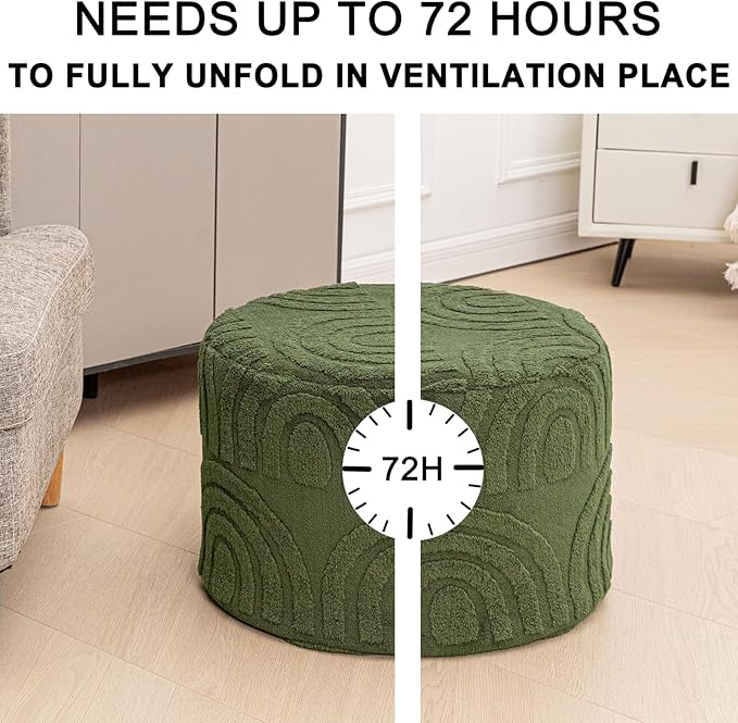 Asuprui Supportive Boucle Pouf Ottoman Foot Rest Elevate Your Living Room Decor with Lightweight Pouf Filler Modern Foam Stuffed Poof Perfect to Rest Your Feet (Deep Green, 20x20x14 Inches)