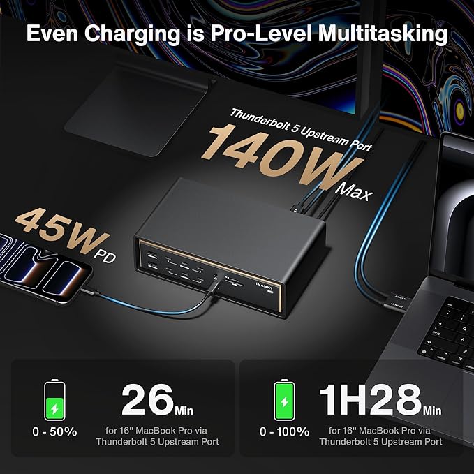 iVANKY 26-in-1 FusionDock Ultra for Dual Thunderbolt 5 Chips, 10GbE MacBook Docking Station, Quad 6K/Triple 8K Display Dock for Mac M1-M5 Pro/Max, 120Gbps, 240W (Incompatible with Windows)