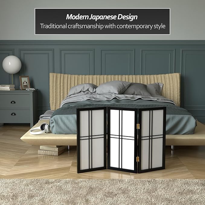 2 ft. Short Desktop Double Cross Shoji Screen - Black - 3 Panels