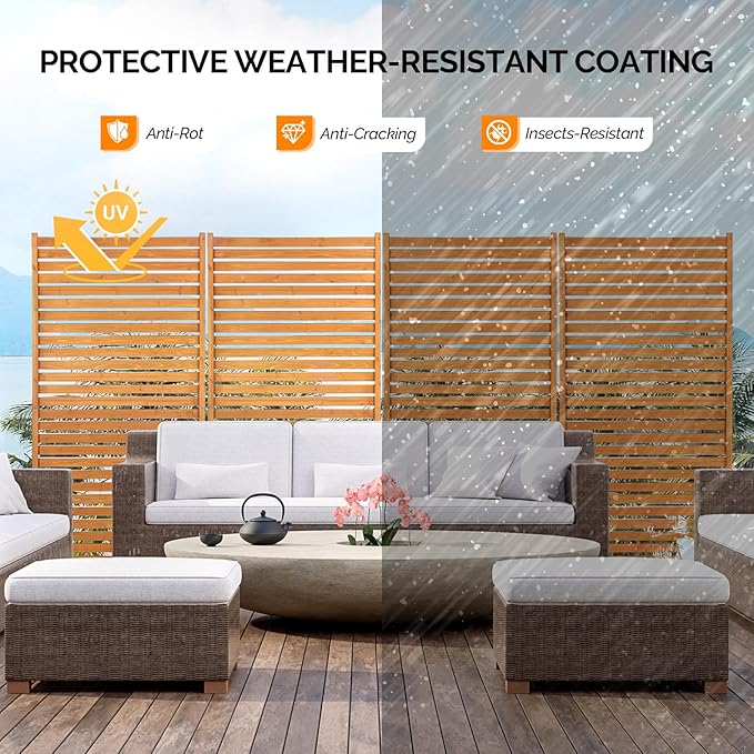 VINGLI Wooden Privacy Fence, 74 x 36 in Freestanding Fence Screen, Decorative Space Divider for Outdoor Patio, Balcony, Deck (1 Panel Freestanding)