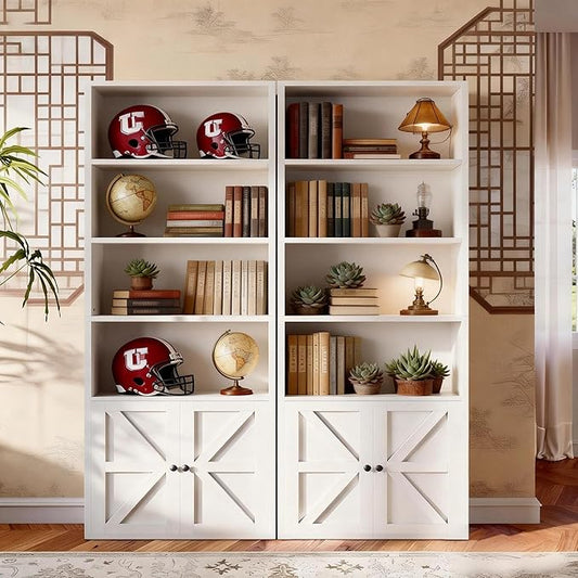 71.5" Bookshelf Set of 2, 6-Tier Bookcase with Cabinet Doors, Tall Display Shelves with Storage for Home Office, Living Room