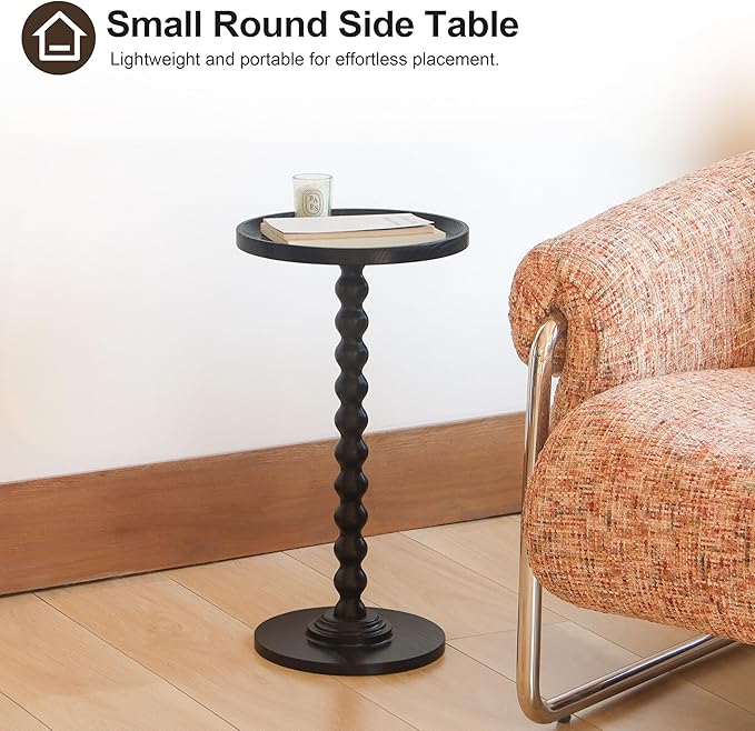 AWASEN Round Side Table, Small End Table for Small Spaces, Round Drink Accent Table Nightstand for Bedroom, Living Room, Corners, Office, Black