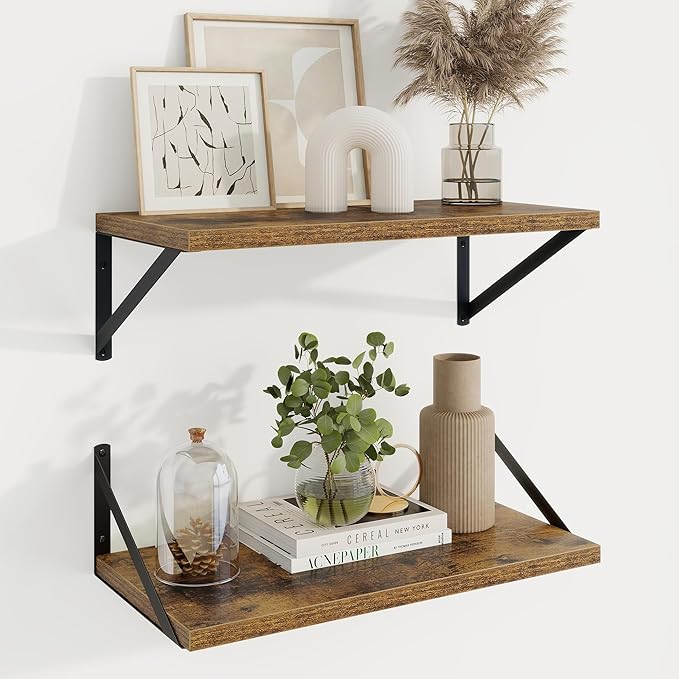 Axeman Deep Floating Shelves | 20 Inch Brown Wall Shelves Set of 2 | 10 Inch Deep Rustic Wood Shelves for Wall | 20'' W x 10''D Brown Shelves for Living Room Bathroom Kitchen