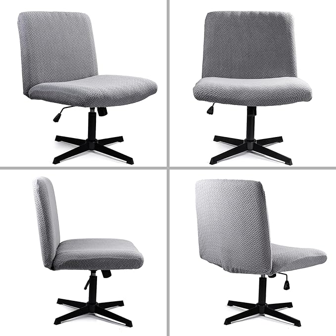 Iauddy Armless Criss Cross Office Desk Chair Cover Slipcover,Accent Mid Back Wide Swivel Task Vanity Slipper Chair Protector Stretch Removable Without Arms for Accent Chair(Grey/Jacquard)