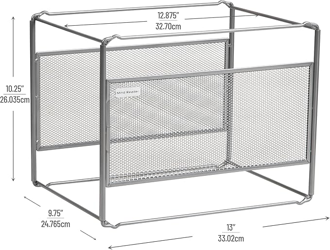 Mind Reader Hanging File Folder Organizer, Desktop Organizer, Storage, Office, Metal Mesh, Silver