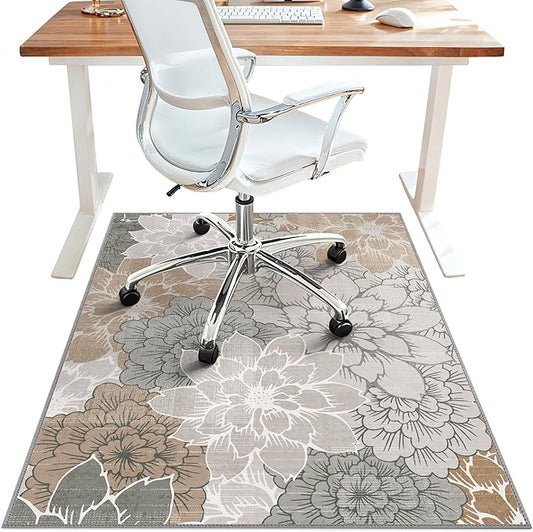 36"x48" Office Chair Mat for Hardwood Tile Floor, Under Desk Carpet Protector for Rolling Computer Chair Mat, Machine Washable Area Rug, Anti-Slip 1/5" Thick Low Pile Thin Vinyl Floor Mat, Taupe Grey