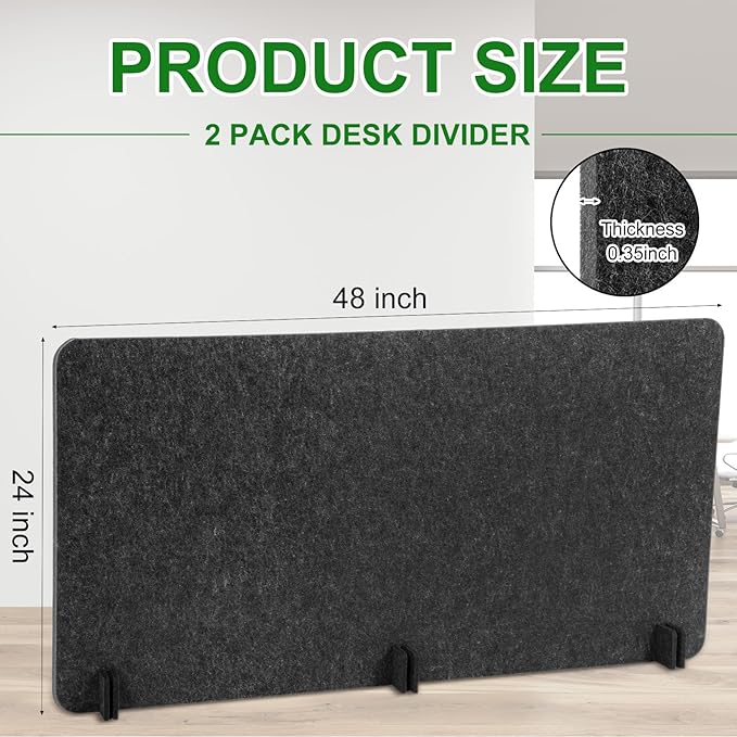 DoubleFill 2 Pack Acoustic Desk Divider Partition 23.6 x 47.2" Stand up Freestanding Privacy Panel Noise Visual Distractions Reducing Table Divider for Student Reception Area Office (Deep Gray)