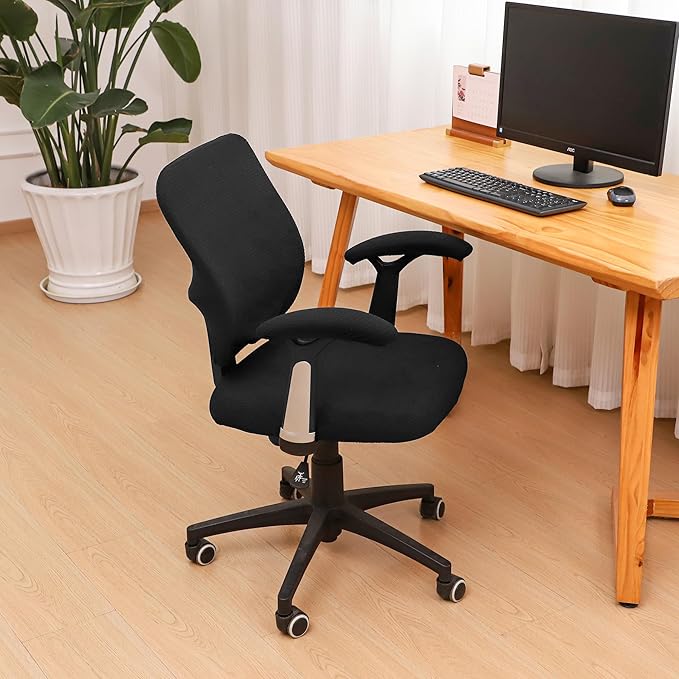 Office Chair 4 Pieces Seat and Back Cover with Armrest Covers Stretch Black Split Office Desk Chair Slipcovers Water Resistant Washable