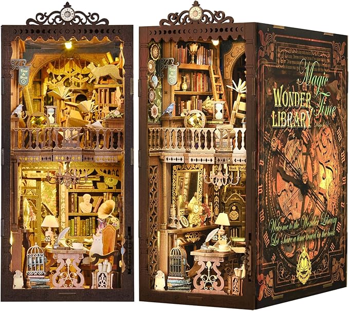 Book Nook Kit, Book Nook Kits for Adults DIY Booknook Model Build, DIY 3D Wooden Puzzle Bookend Booknook Bookshelf Insert Miniature Dollhouse Kit for Home Decoration