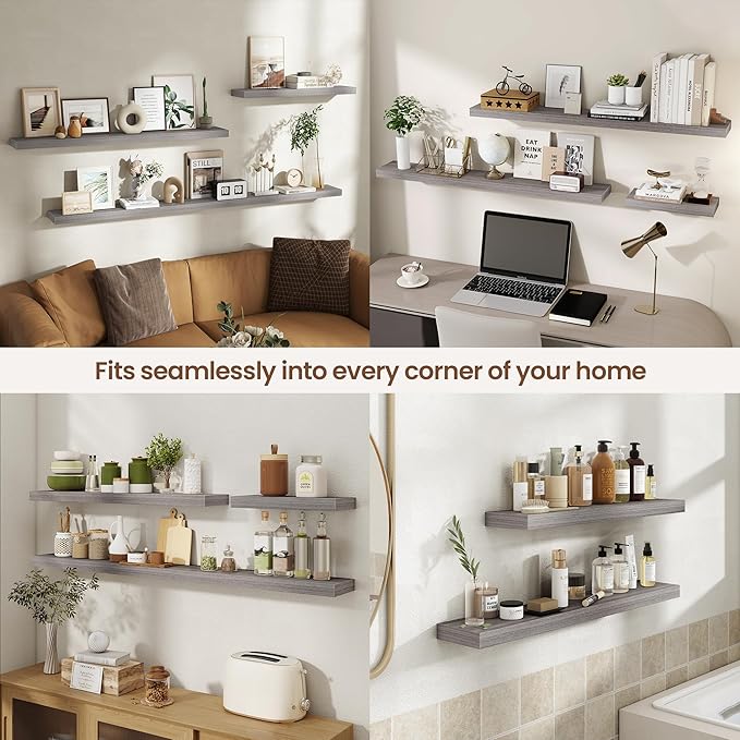 Acovy 55 Inch Floating Shelves for Wall 1 Pack, 55" Wall Shelves for Books, Storage, Decor, Wall Mounted Floating Shelf with Invisible Brackets for Kitchen, Living Room, Gray