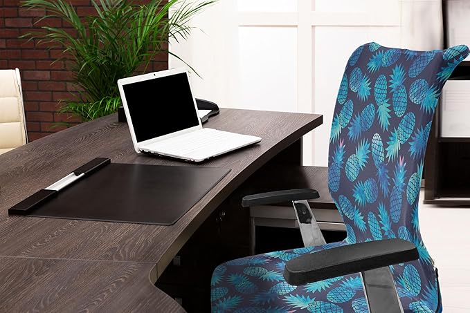 Ambesonne Modern Office Chair Cover, Pineapple Pattern Exotic Fruit in Digital Watercolor Illustration, Stretchable Decorative Universal Size High Back Printed Slipcover, Night Blue