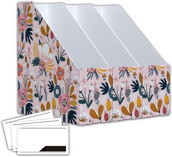 ANSSDO 6 Pack Cardboard Magazine Holder - Premium Magazine File Organizer, Large Volume Storage Box as Book Bins or Folder Holder for Desk - Pink Floral