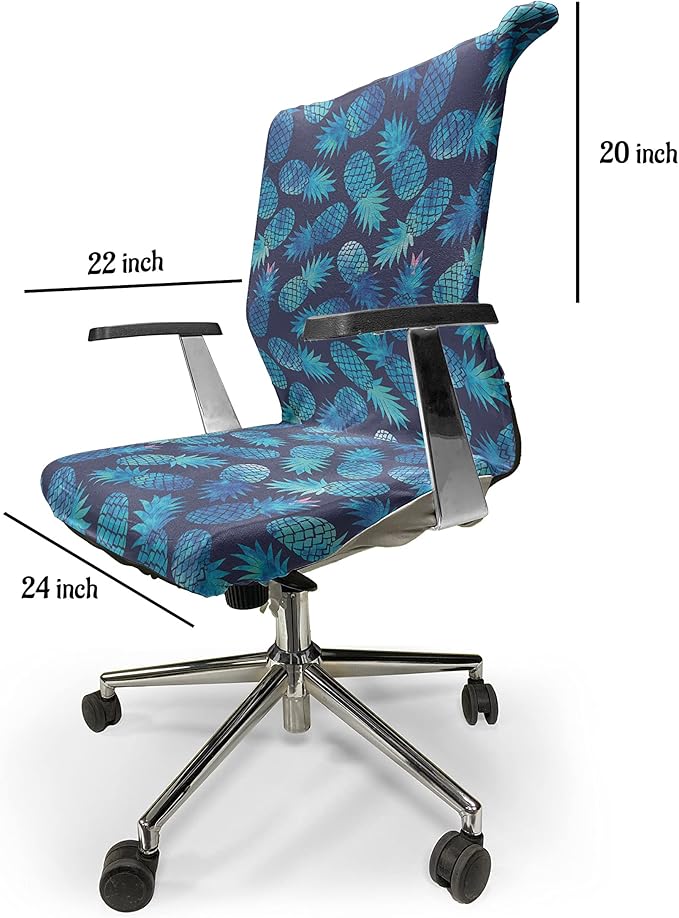 Ambesonne Modern Office Chair Cover, Pineapple Pattern Exotic Fruit in Digital Watercolor Illustration, Stretchable Decorative Universal Size High Back Printed Slipcover, Night Blue