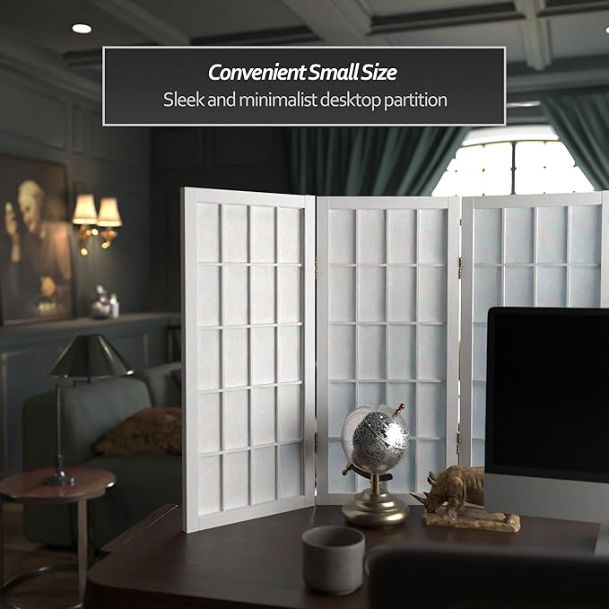 2 ft. Short Desktop Window Pane Shoji Screen - White - 5 Panels