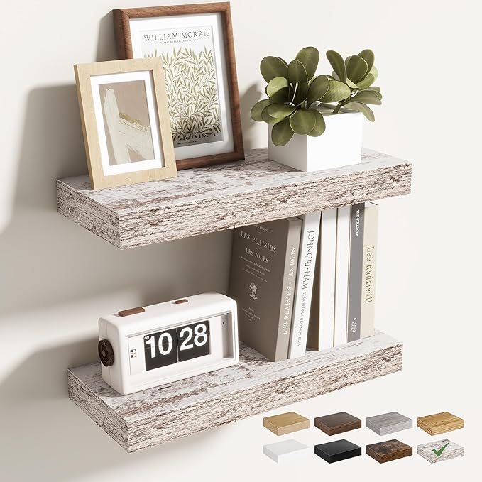 Acovy 16 Inch Floating Shelves for Wall 2 Pack, 16" Wall Shelves for Books, Storage, Decor, Wall Mounted Floating Shelf with Invisible Brackets for Kitchen, Living Room, Rustic