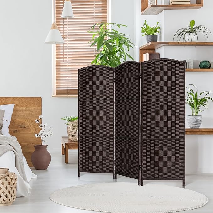 HALLYBEE Small Room Divider, Privacy Screen, Short Room Dividers and Folding Privacy Screens, Foldable Temperary Wall Partitions, 3 Panel Dark Mocha Space Separation Separator