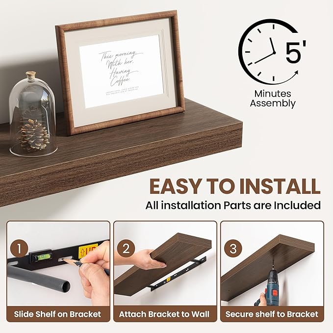 Acovy 40 Inch Floating Shelves for Wall 2 Pack, 40" Wall Shelves for Books, Storage, Decor, Wall Mounted Floating Shelf with Invisible Brackets for Kitchen, Living Room, Walnut
