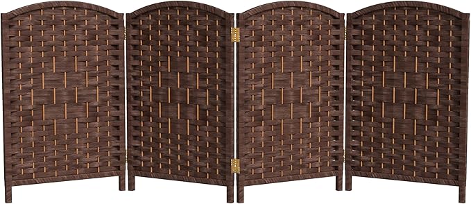 Red Lantern 2 ft. Short Diamond Weave Fiber Folding Screen - Dark Mocha - 4 Panel