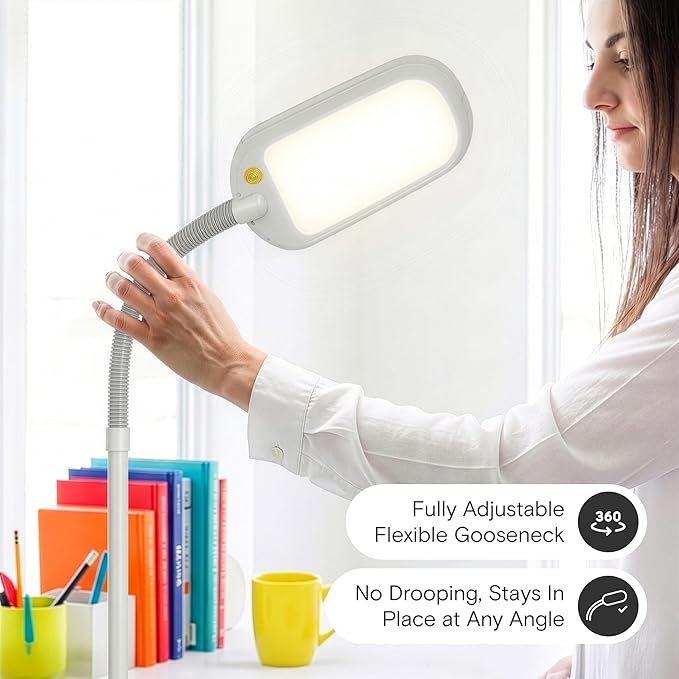 Brightech Litespan LED 2nd Edition Reading Floor Lamp with Cool, Soft & Warm White LED's - Built-in Dimmer - Adjustable Design Pivots in Any Direction - Energy Saving 12 Watts - Alpine White