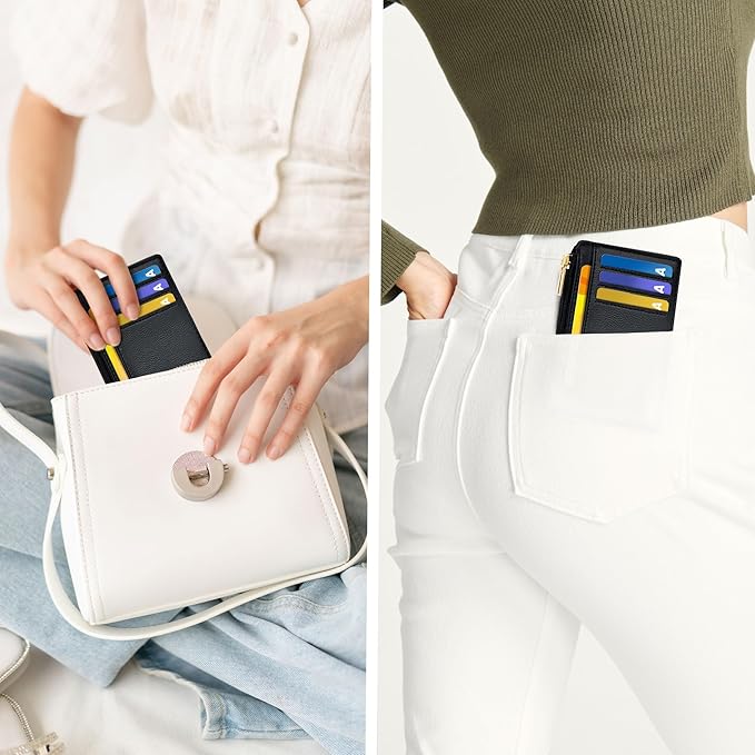 Tipmile Credit Card Holder for Women Slim Minimalist Front Pocket RFID Blocking Wallet Small Compact Card Case with ID Window, Vintage Black